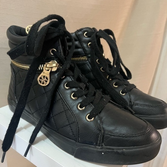 Guess Shoes - Black Guess women’s high top sneaker gold zipper accent size 6.5